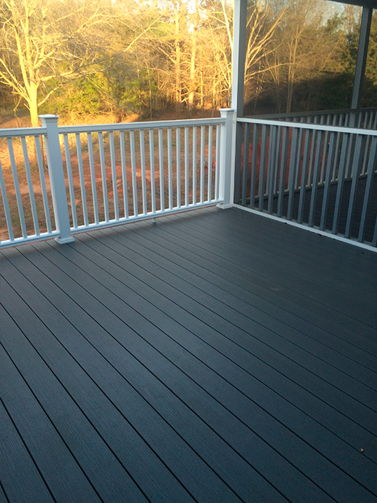 Composite deck installation with white railing system